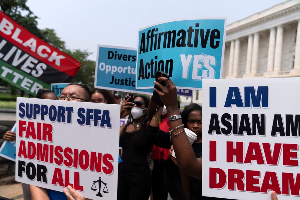 AP/Jose Luis Magana, File Demonstrators protest outside of the Supreme Court at Washington after the Supreme Court struck down affirmative action in college admissions.