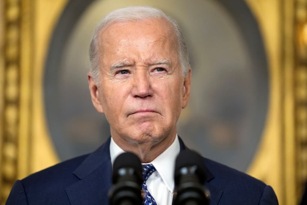 AP/Evan Vucci President Biden speaks in the Diplomatic Reception Room of the White House Tuesday.