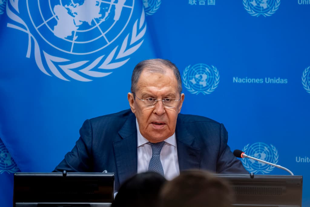 AP/Peter K. Afriyie Russia Foreign Minister Sergey Lavrov speaks at a media briefing on January 24, 2024, at United Nations Headquarters.