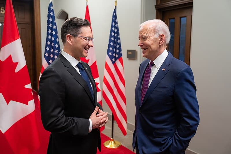Via Wikimedia Commons Canada's Conservative leader, Pierre Poilievre, left, with President Biden at Ottawa, March 24, 2023.